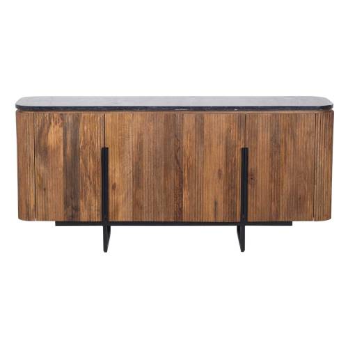 Buffet bois 4P plateau marbre noir | Manguier Luxe