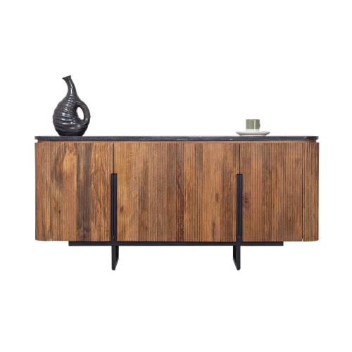 Buffet bois 4P plateau marbre noir | Manguier Luxe