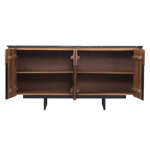 Buffet bois 4P plateau marbre noir | Manguier Luxe