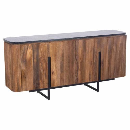 Buffet bois 4P plateau marbre noir | Manguier Luxe