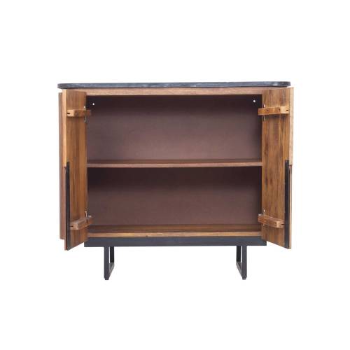 Petit buffet bois plateau 2P marbre noir | Manguier Luxe