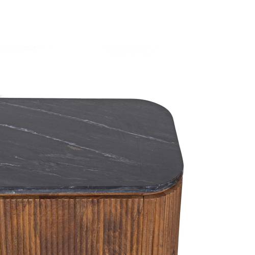 Petit buffet bois plateau 2P marbre noir | Manguier Luxe