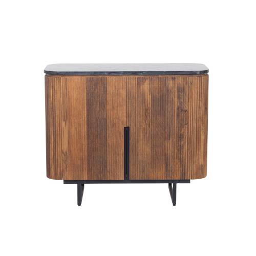 Petit buffet bois plateau 2P marbre noir | Manguier Luxe