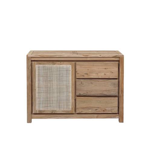 Petit buffet bois nature porte cannage 3T "Acacia Tatoo II"