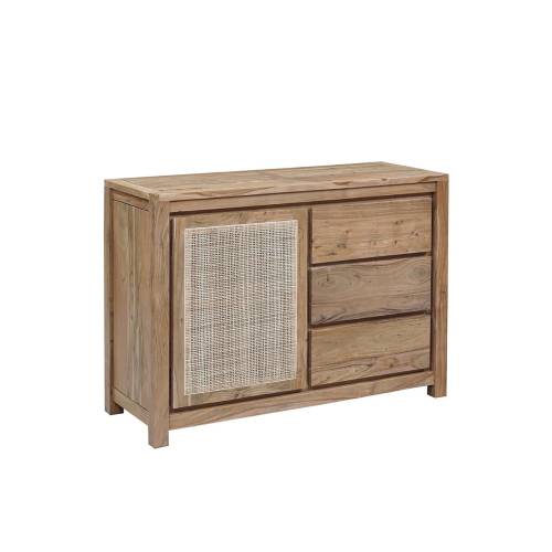 Petit buffet bois nature porte cannage 3T "Acacia Tatoo II"